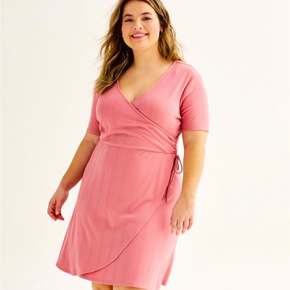 SO Faux Wrap Pink Dress 3X